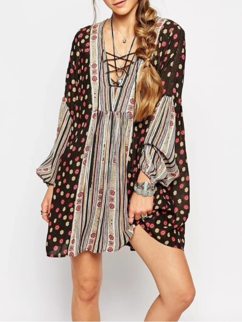 FREE PEOPLE Rain Or Shine Pebbled Chiffon Printed Mini Dress Size XS